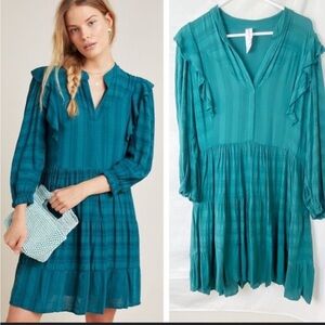 ANTHRO amadi rossi teal ruffle dress M